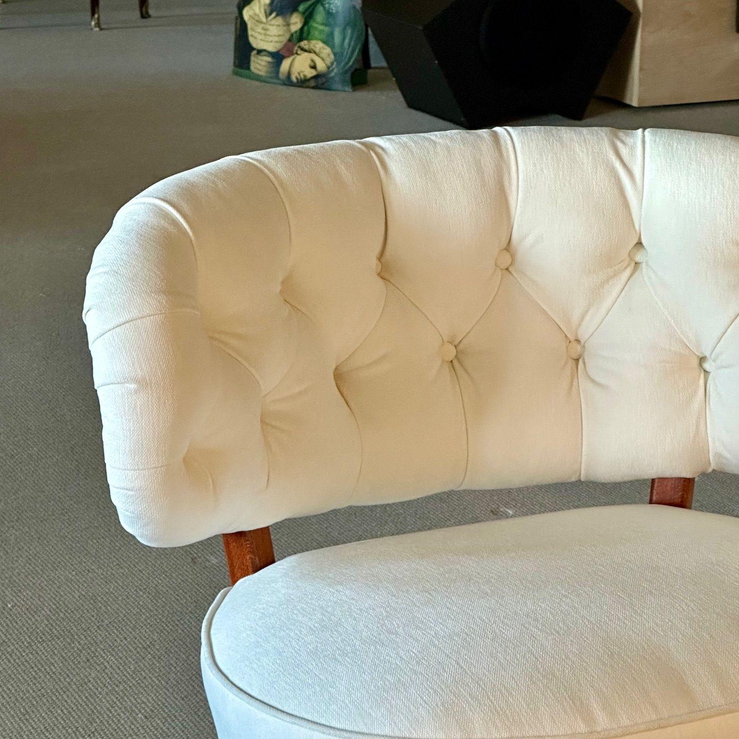 Otto Schulz, Mid-Century Lounge Chairs, White Velvet, Beech, Sweden, 1940s For Sale 7