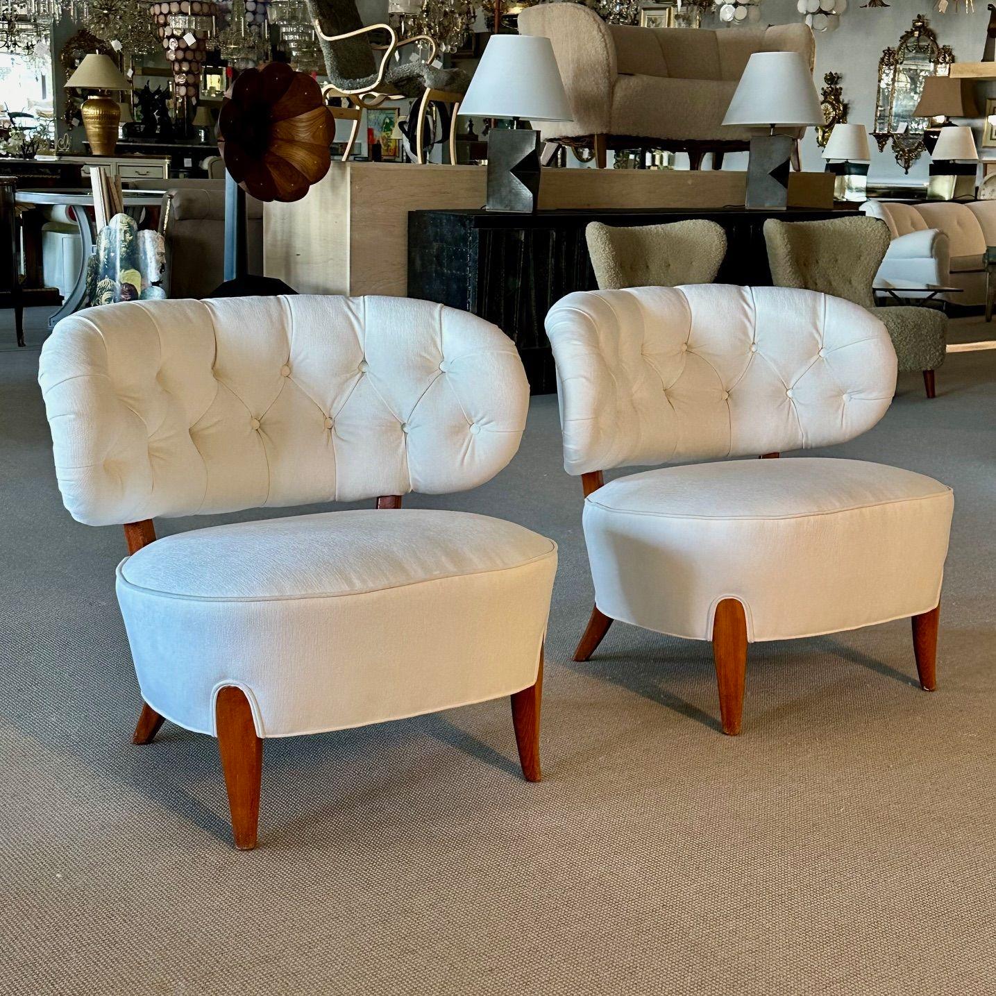Otto Schulz, Mid-Century Lounge Chairs, White Velvet, Beech, Sweden, 1940s For Sale 10