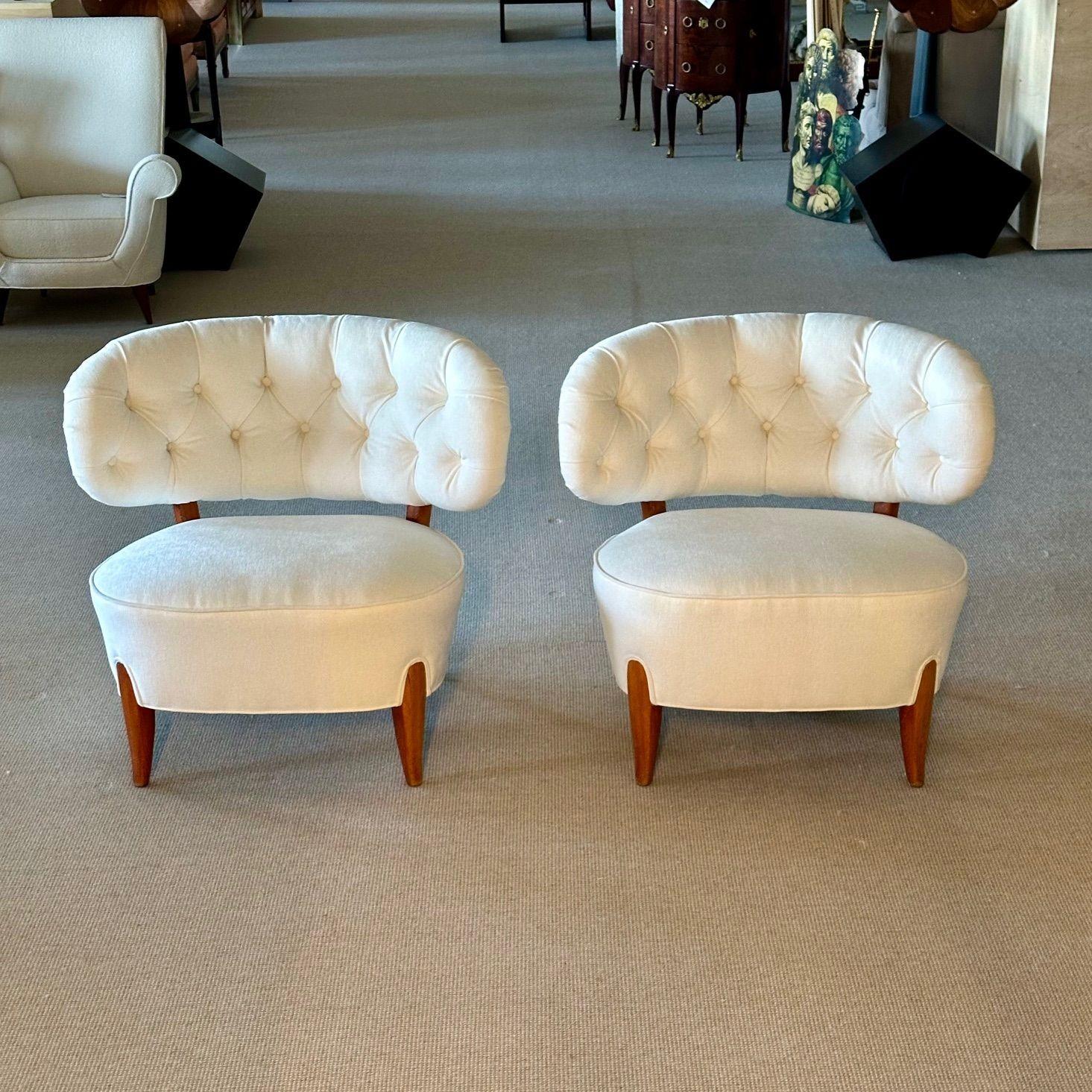 Otto Schulz, Mid-Century Lounge Chairs, White Velvet, Beech, Sweden, 1940s For Sale 13