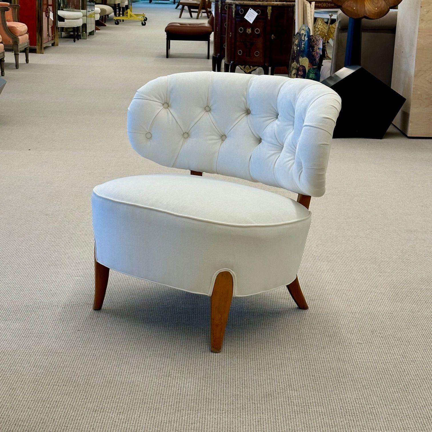 Mid-20th Century Otto Schulz, Mid-Century Lounge Chairs, White Velvet, Beech, Sweden, 1940s For Sale