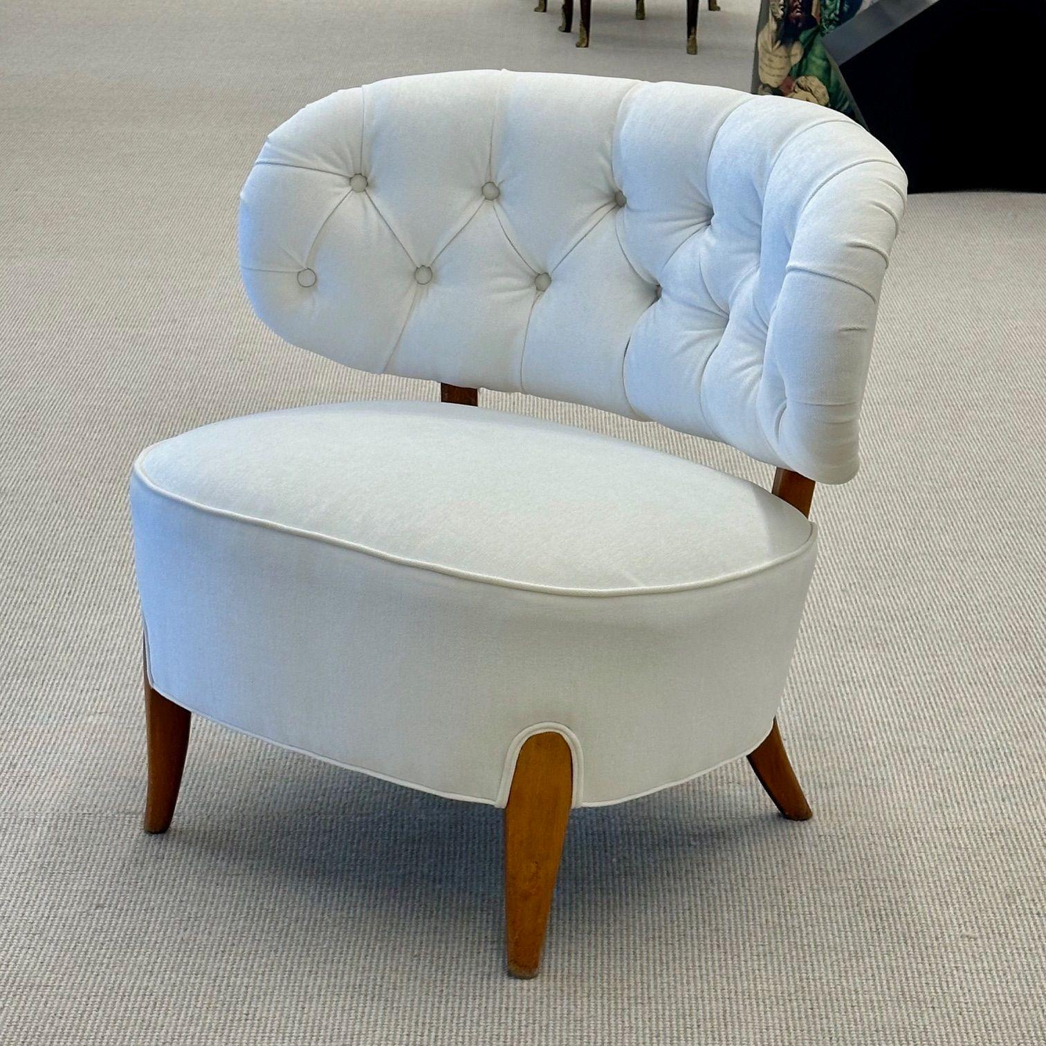 Otto Schulz, Mid-Century Lounge Chairs, White Velvet, Beech, Sweden, 1940s For Sale 1