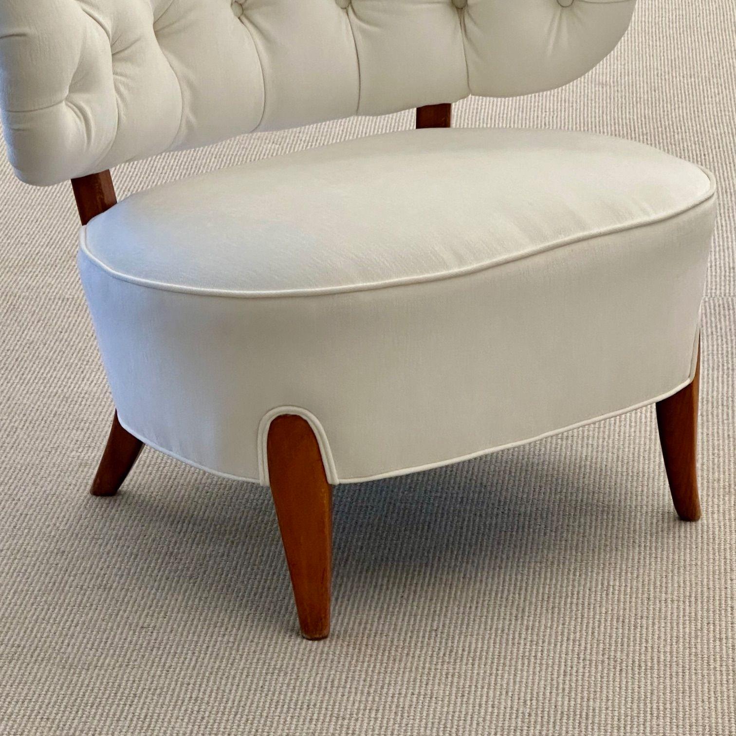Otto Schulz, Mid-Century Lounge Chairs, White Velvet, Beech, Sweden, 1940s For Sale 2