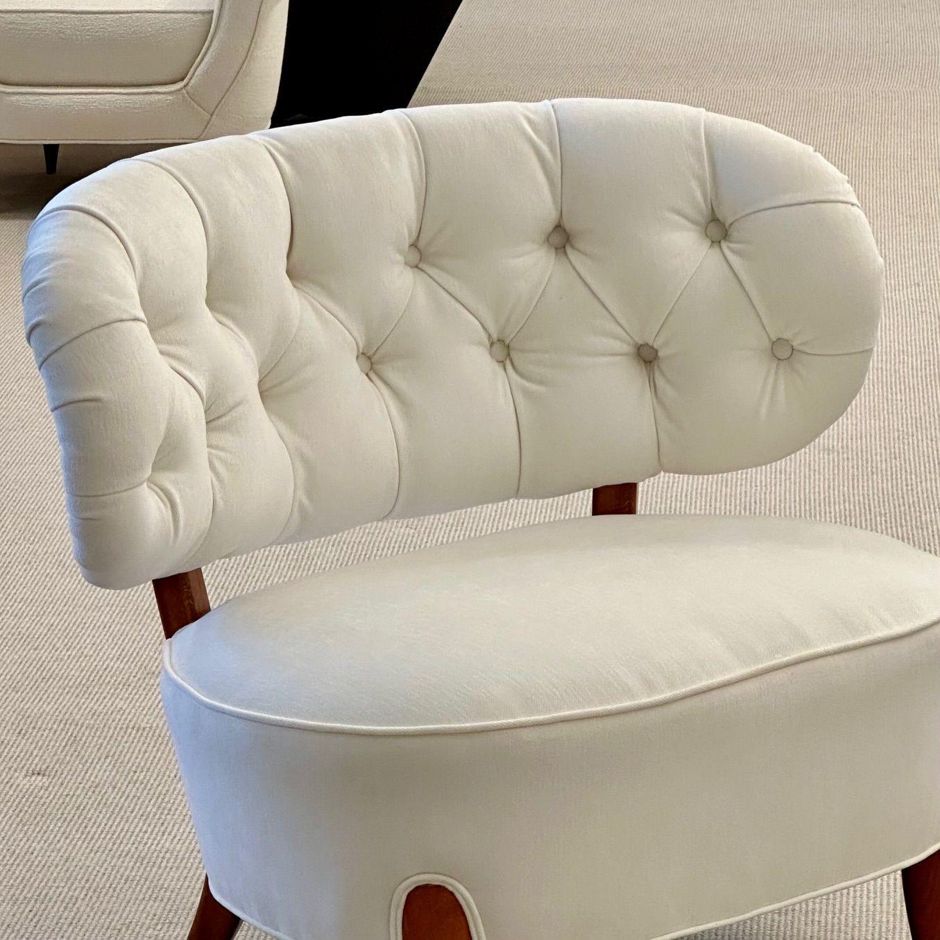 Otto Schulz, Mid-Century Lounge Chairs, White Velvet, Beech, Sweden, 1940s For Sale 3
