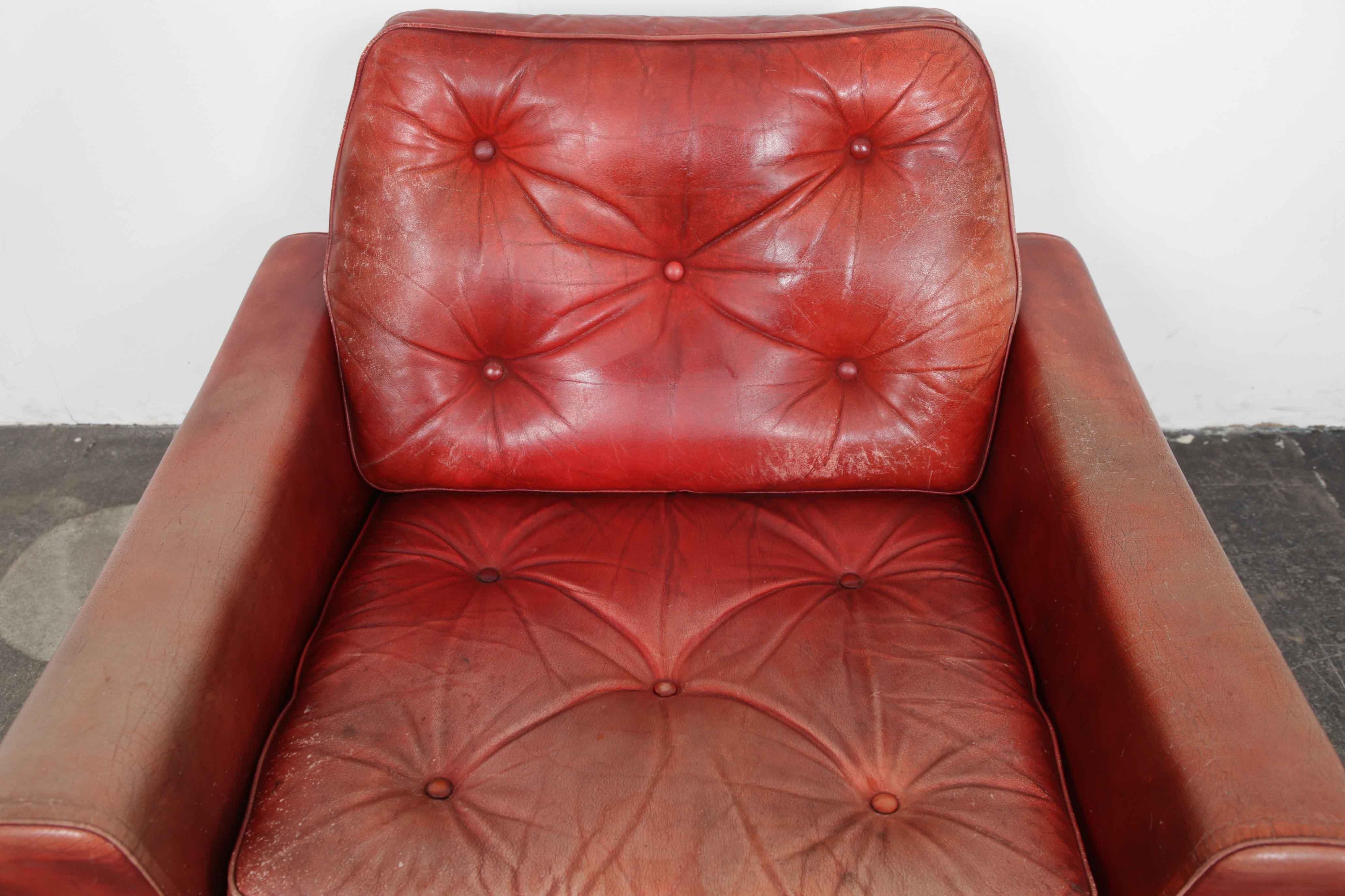 Pair of Swedish Mid-Century Modern Red Leather Swivel Lounge Chairs 14