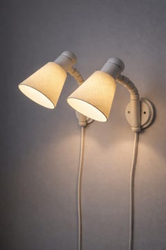 Pair of Swedish Mid-Century Modern White Lacquered Pine Wall Lights 1970's