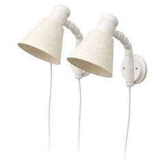 Pair of Swedish Mid-Century Modern White Lacquered Pine Wall Lights 1970's