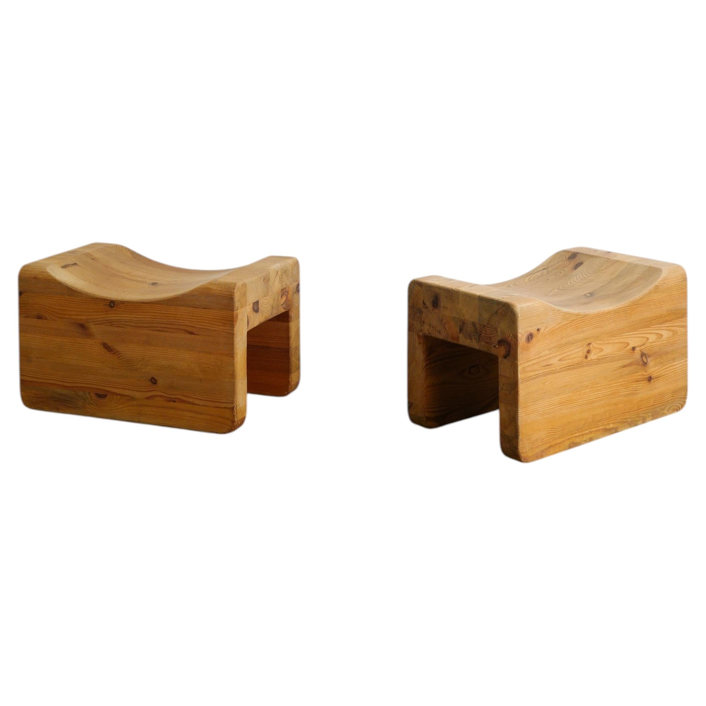 Pair of Swedish Mid Century Modern Wooden Pine Stools by K.J. Pettersson & Söner