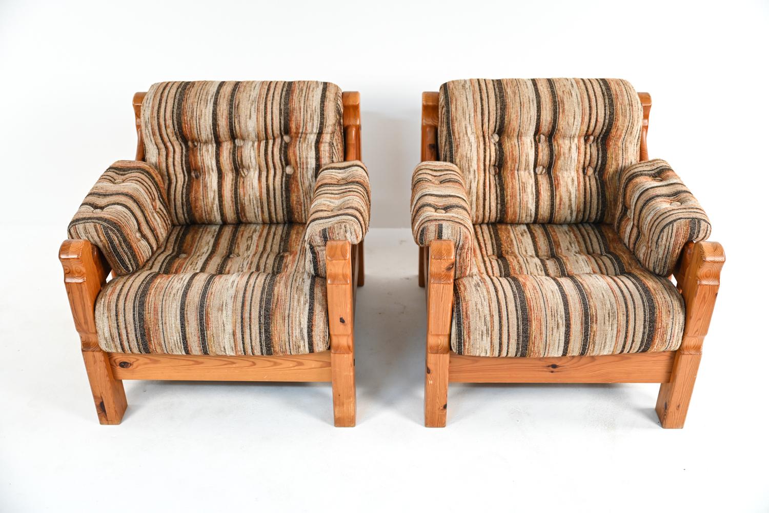 20th Century Pair of Swedish Mid-Century Pine Lounge Chairs