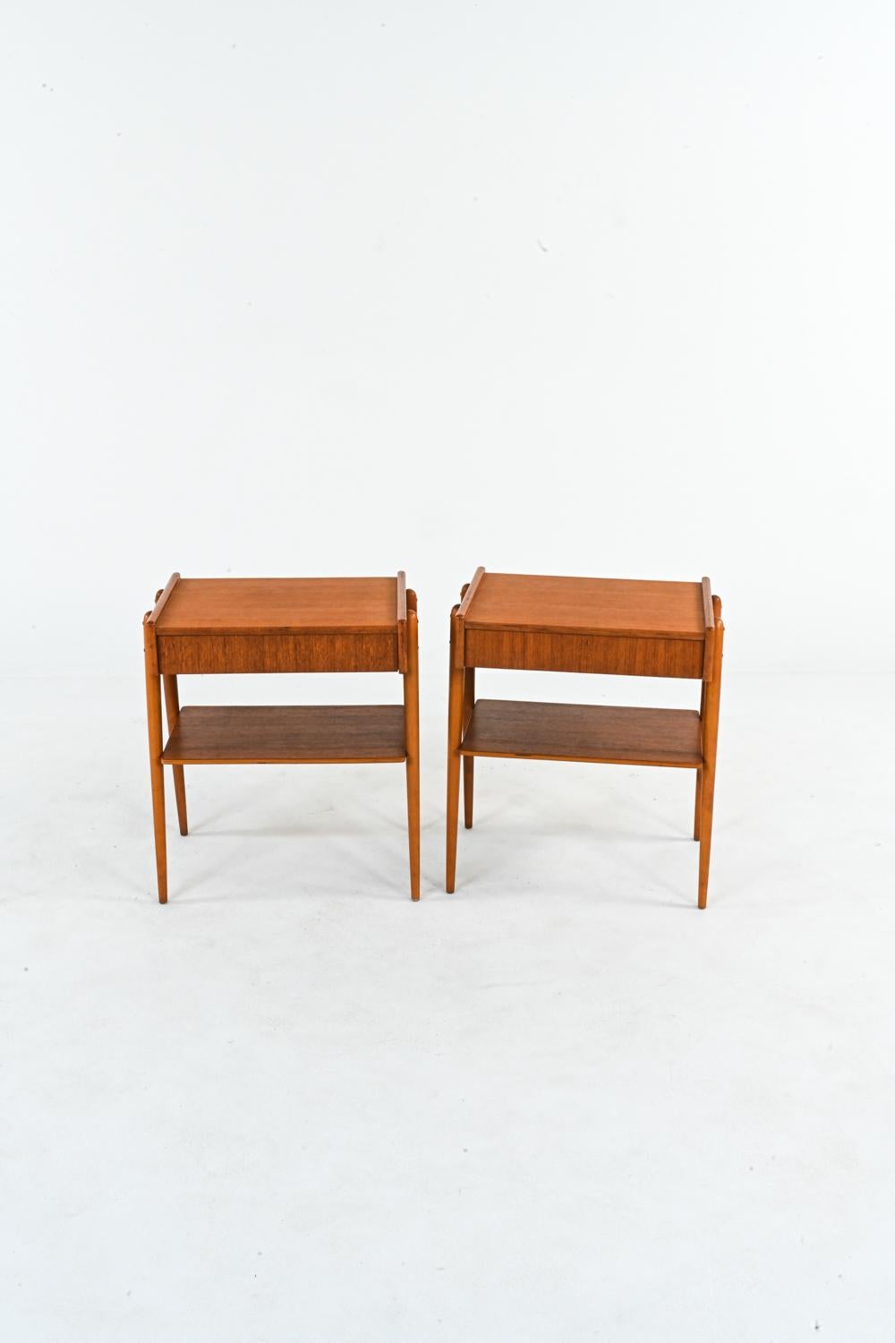 Mid-Century Modern Pair of Swedish Mid-Century Teak Nightstands or End Tables by Carlstrom & Co.