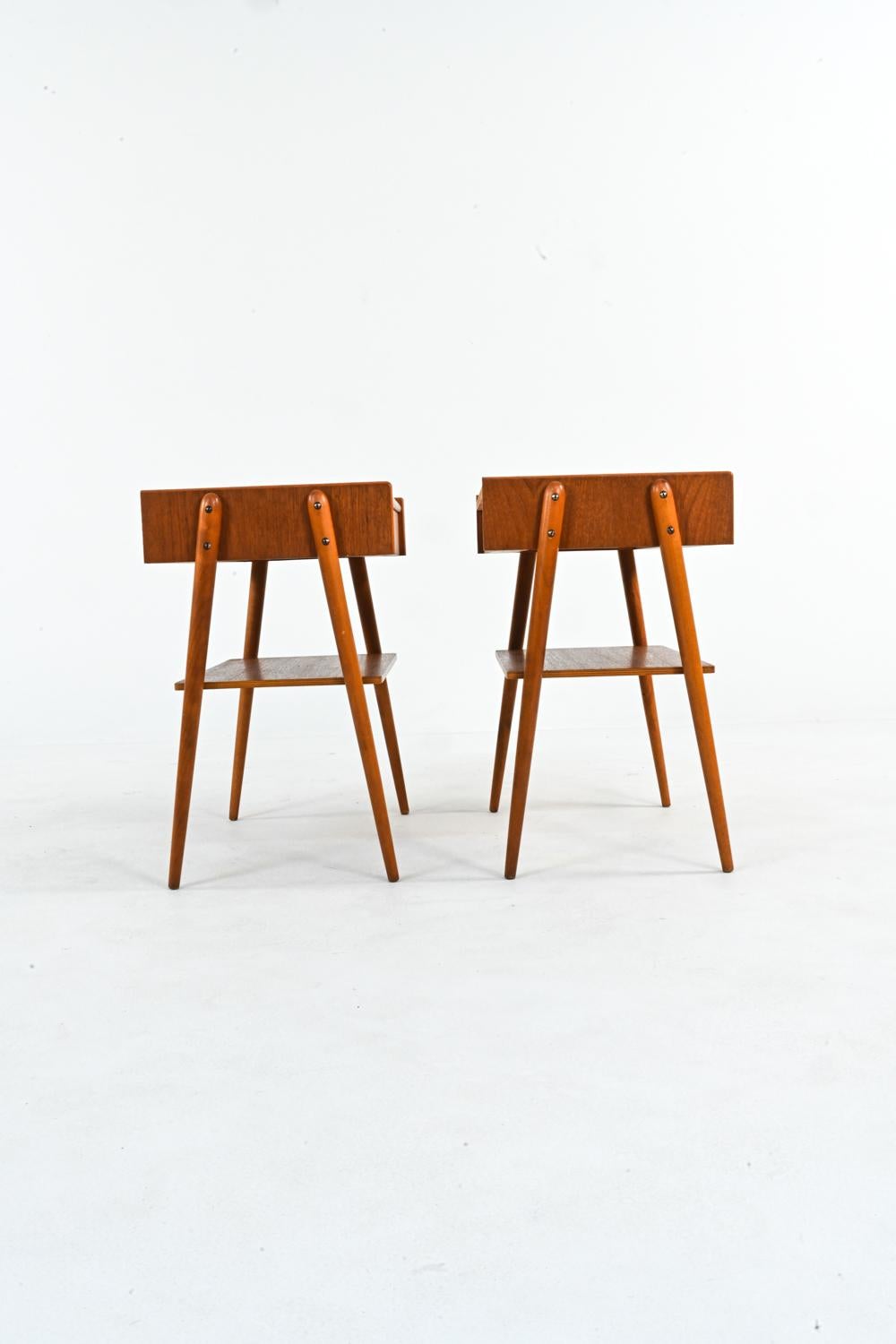 Beech Pair of Swedish Mid-Century Teak Nightstands or End Tables by Carlstrom & Co.