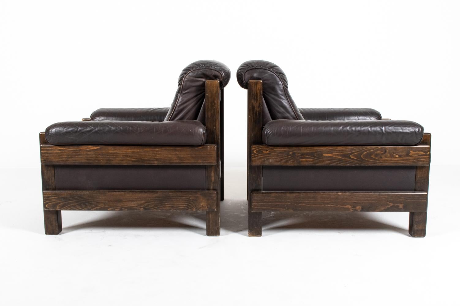 Pair of Swedish Mid-Century Tufted Leather Lounge Chairs by Ikea, 1970's For Sale 4