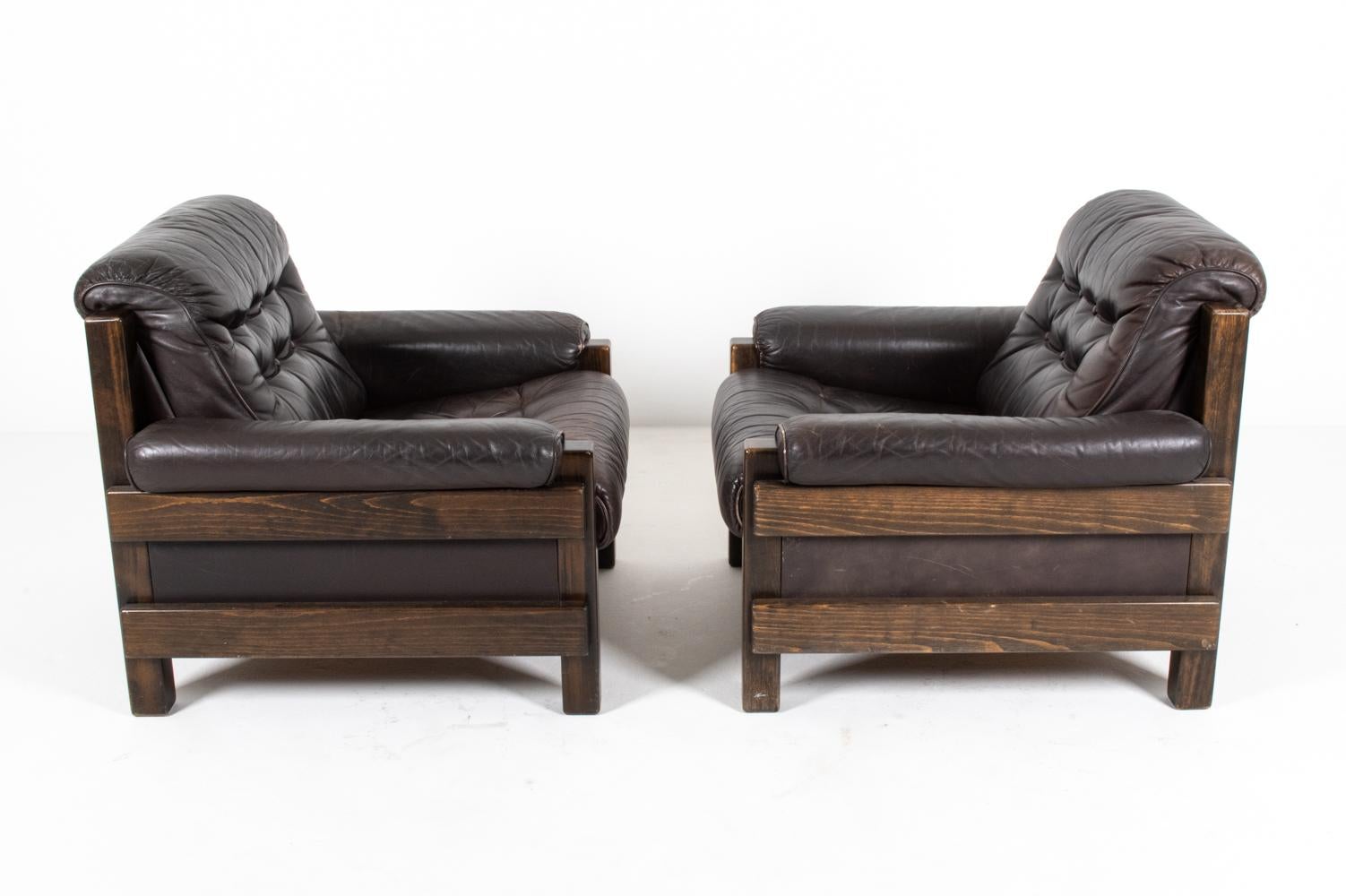 Pair of Swedish Mid-Century Tufted Leather Lounge Chairs by Ikea, 1970's For Sale 7
