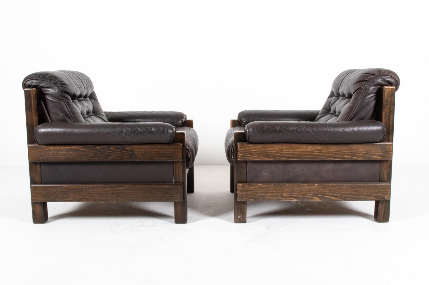 Pair of Swedish Mid-Century Tufted Leather Lounge Chairs by Ikea, 1970's For Sale 8
