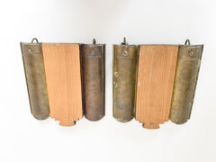 Pair of Swedish Mid-Century Wall Sconces, Mjölby Intarsia Wood Panels