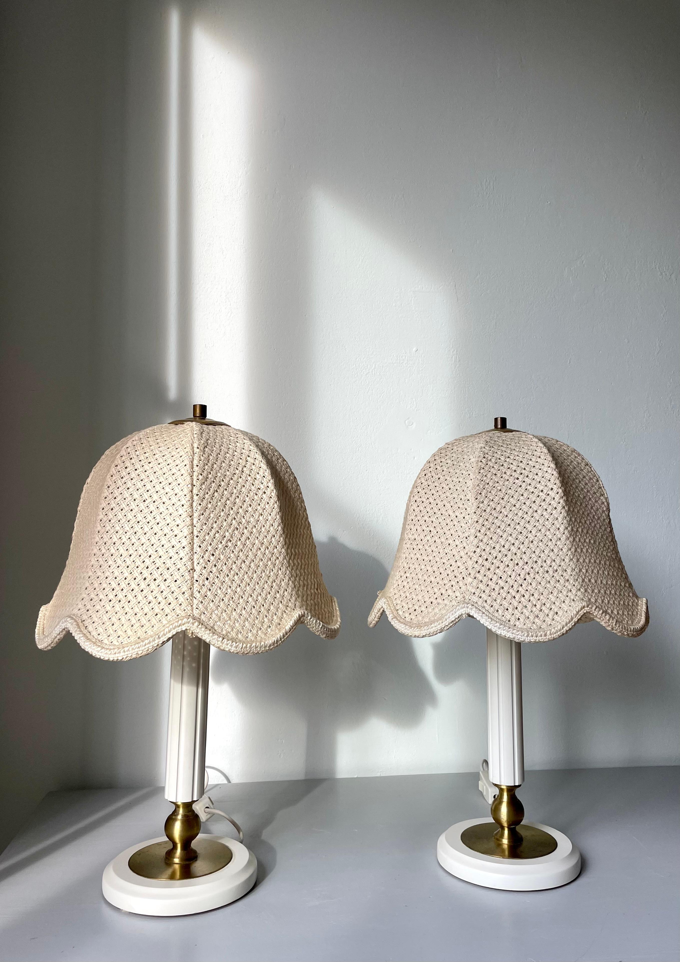 Scandinavian Modern Markslöjd Swedish White, Brass Table Lamps, 1980s For Sale