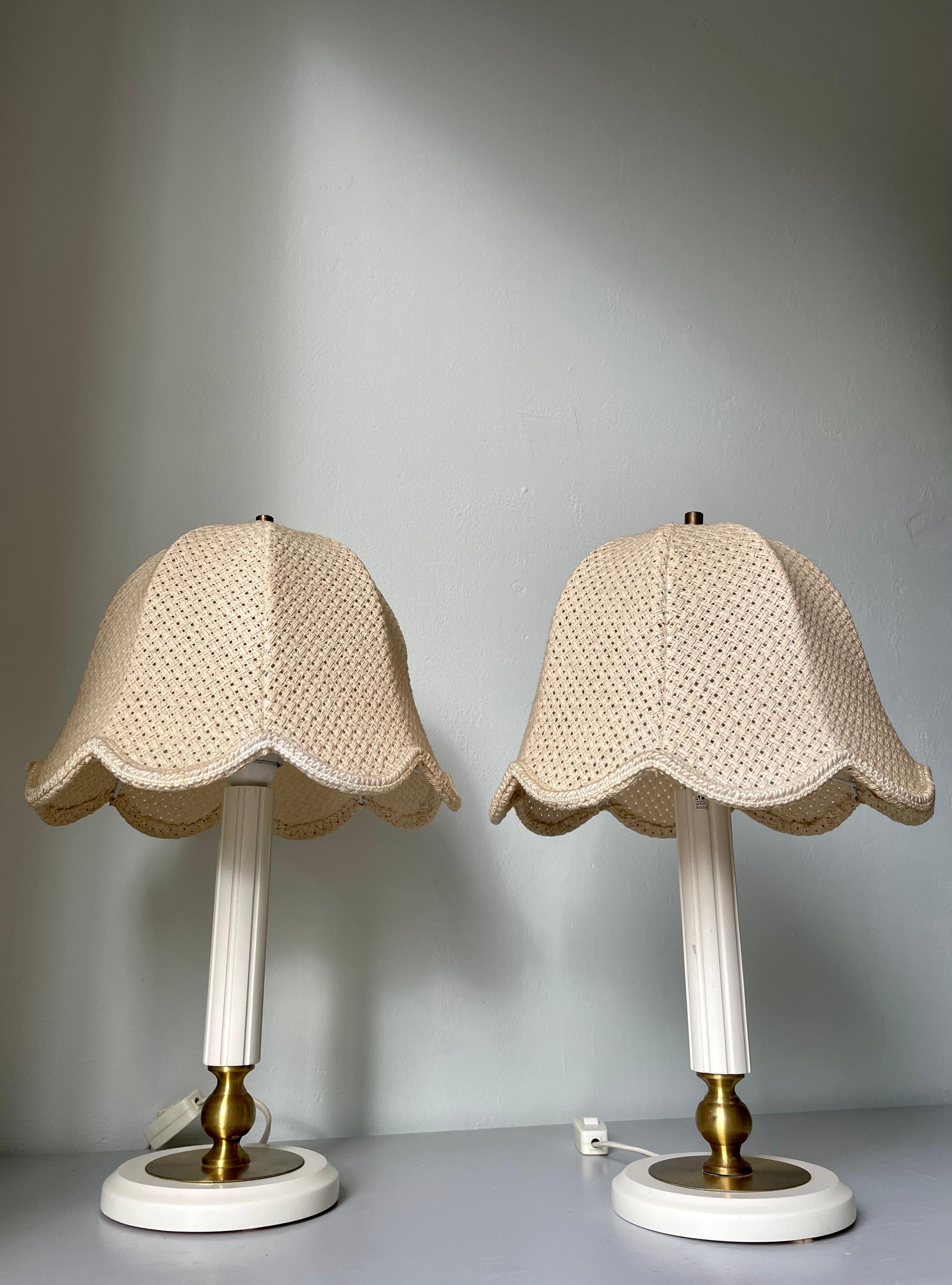 Painted Markslöjd Swedish White, Brass Table Lamps, 1980s For Sale