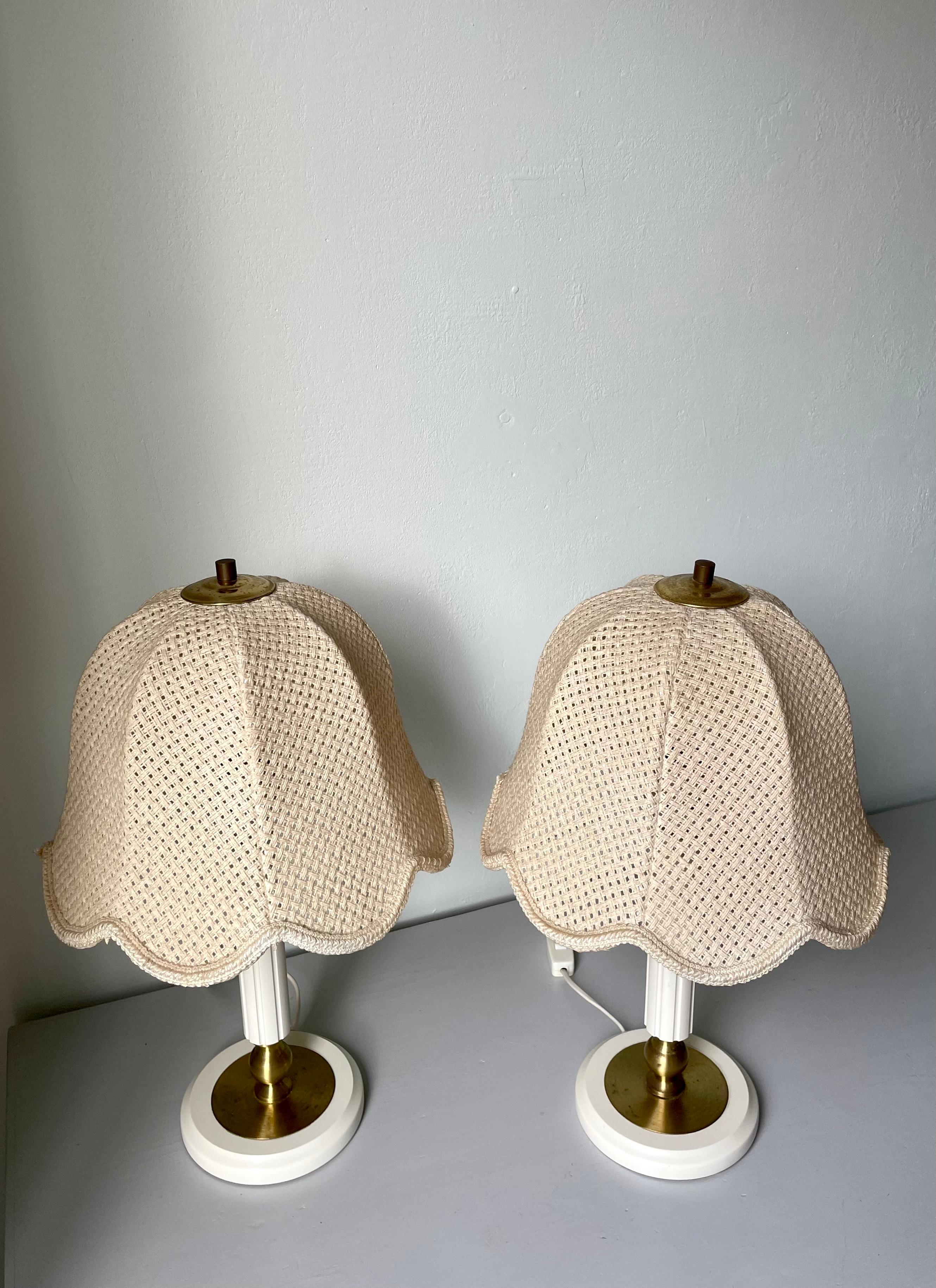 20th Century Markslöjd Swedish White, Brass Table Lamps, 1980s For Sale