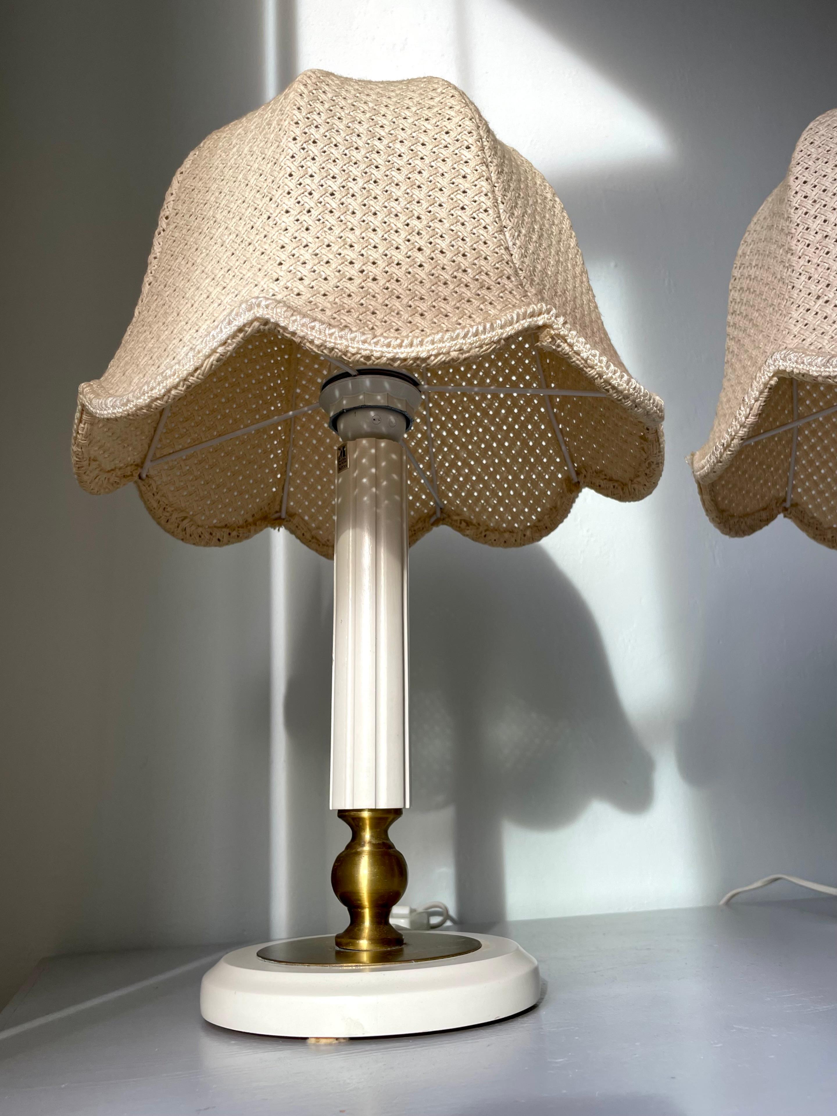 Wood Markslöjd Swedish White, Brass Table Lamps, 1980s For Sale