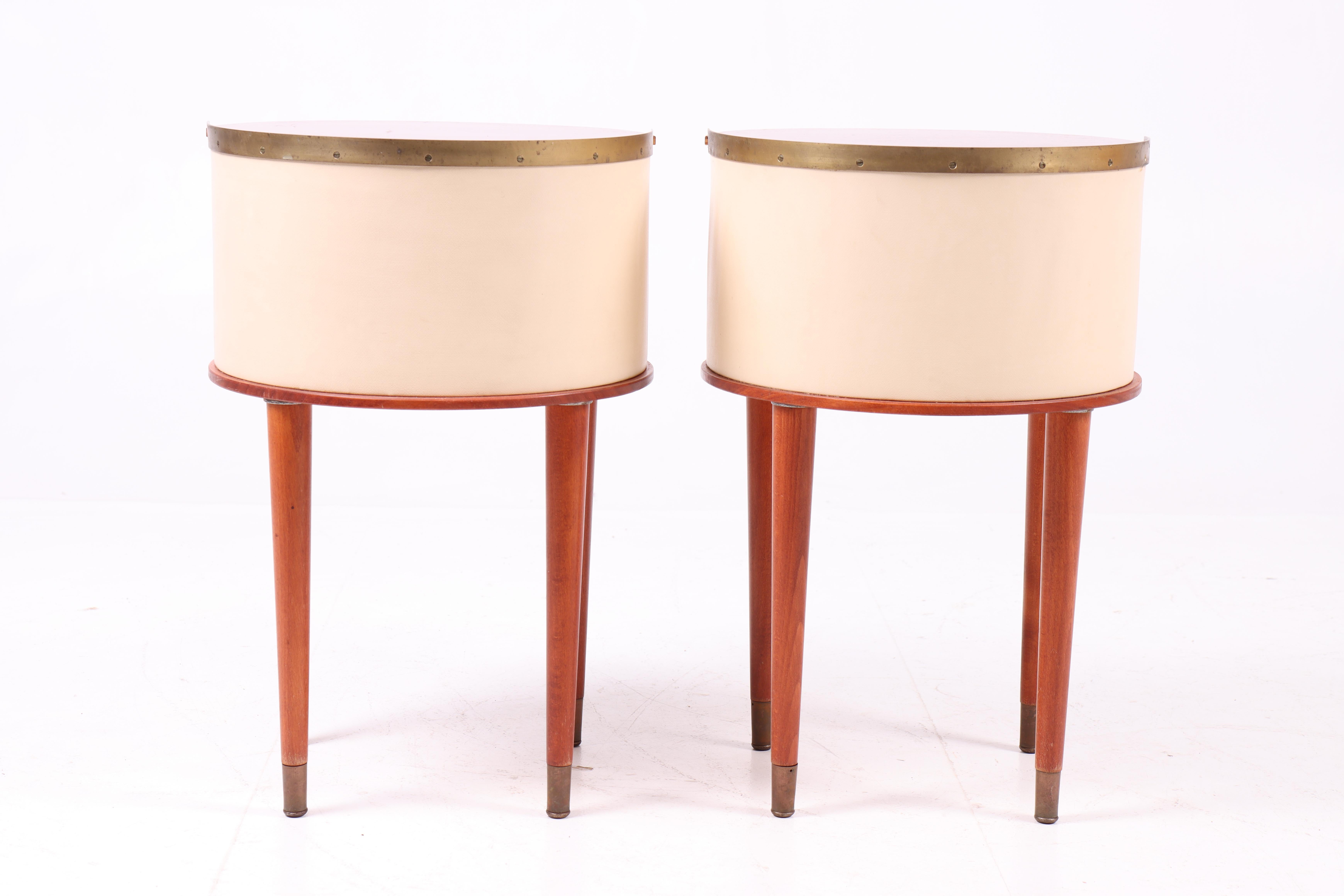 Brass Pair of Swedish Midcentury Nightstands Designed by Halvdan Petterson