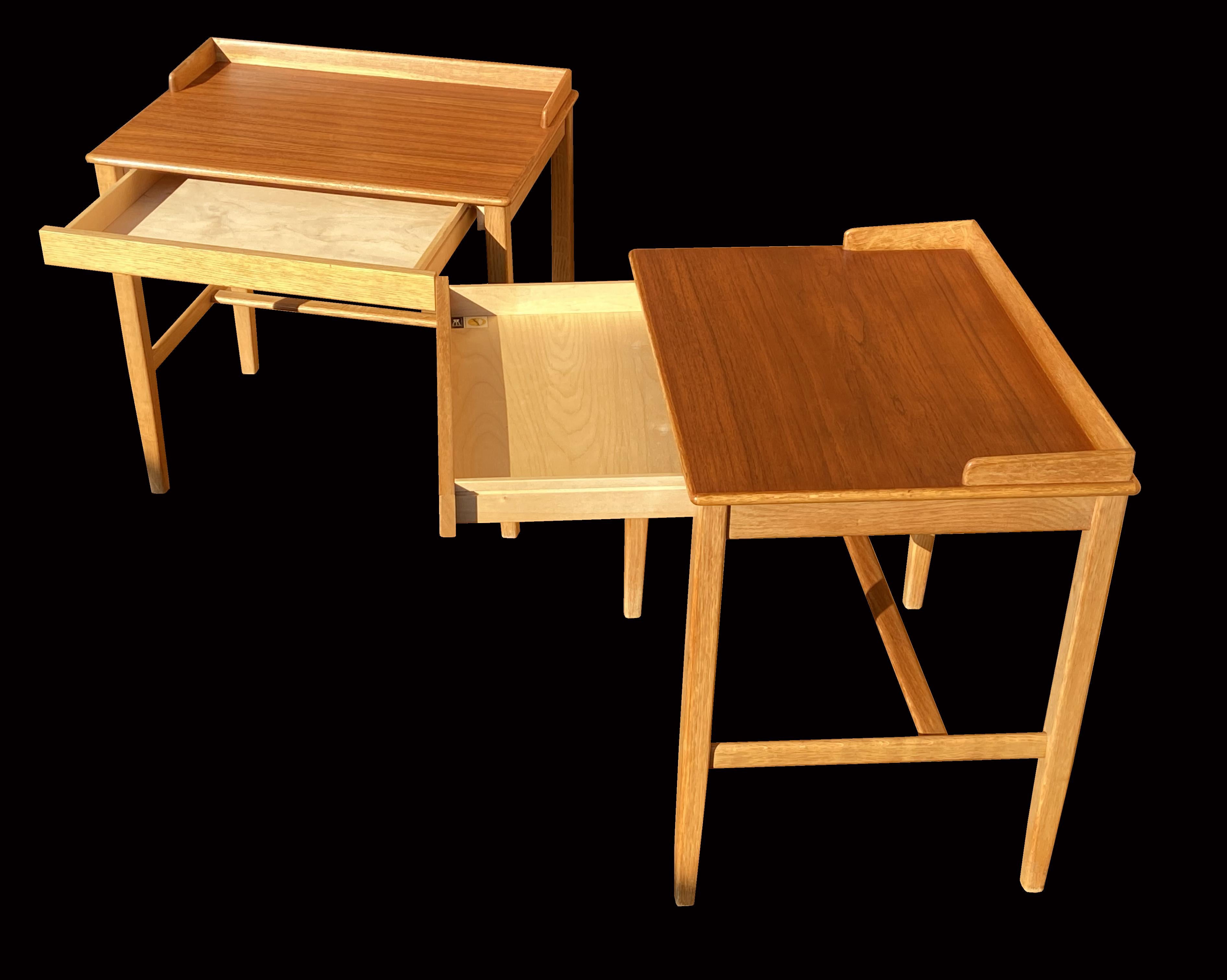 Pair of Swedish Midcentury Oak and Teak Tables 3