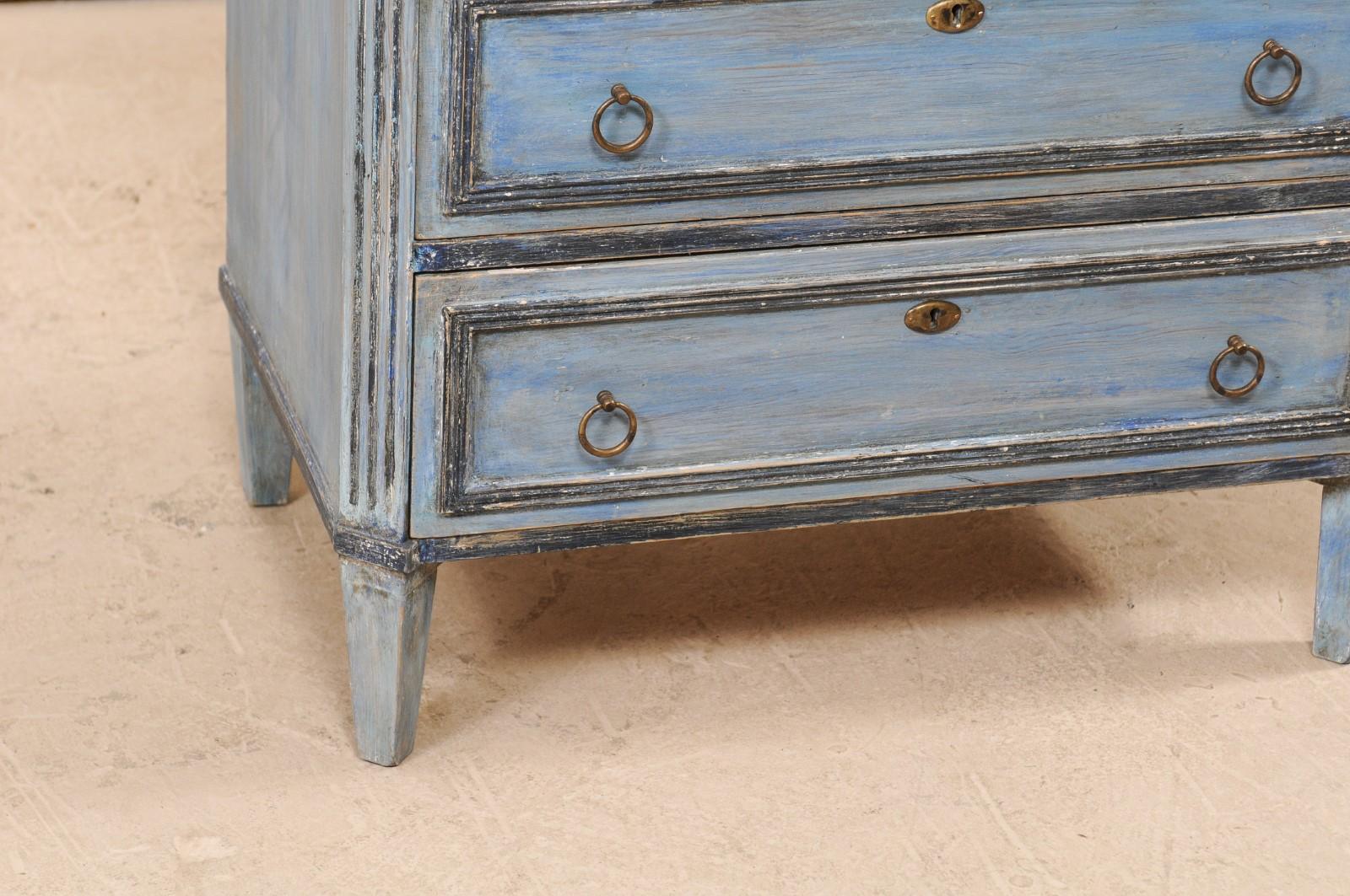 Pair of Swedish Midcentury Painted Wood Three-Drawer Chests in Soft Blue Finish 3