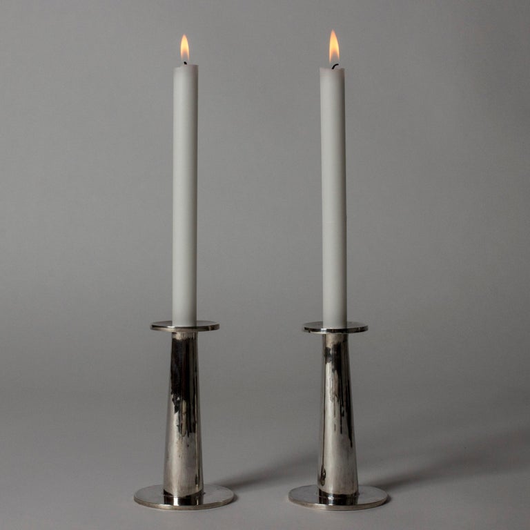 Pair of Swedish MidCentury Silver Candlesticks, Jarl Ölveborn, 1972