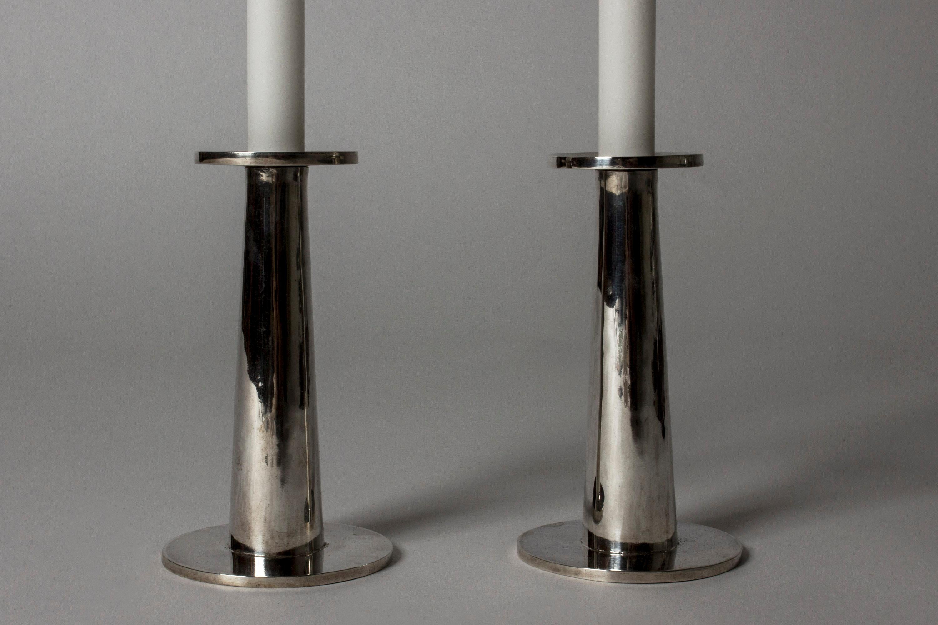 Scandinavian Modern Pair of Swedish Mid-Century Silver Candlesticks, Jarl Ölveborn, 1972 For Sale