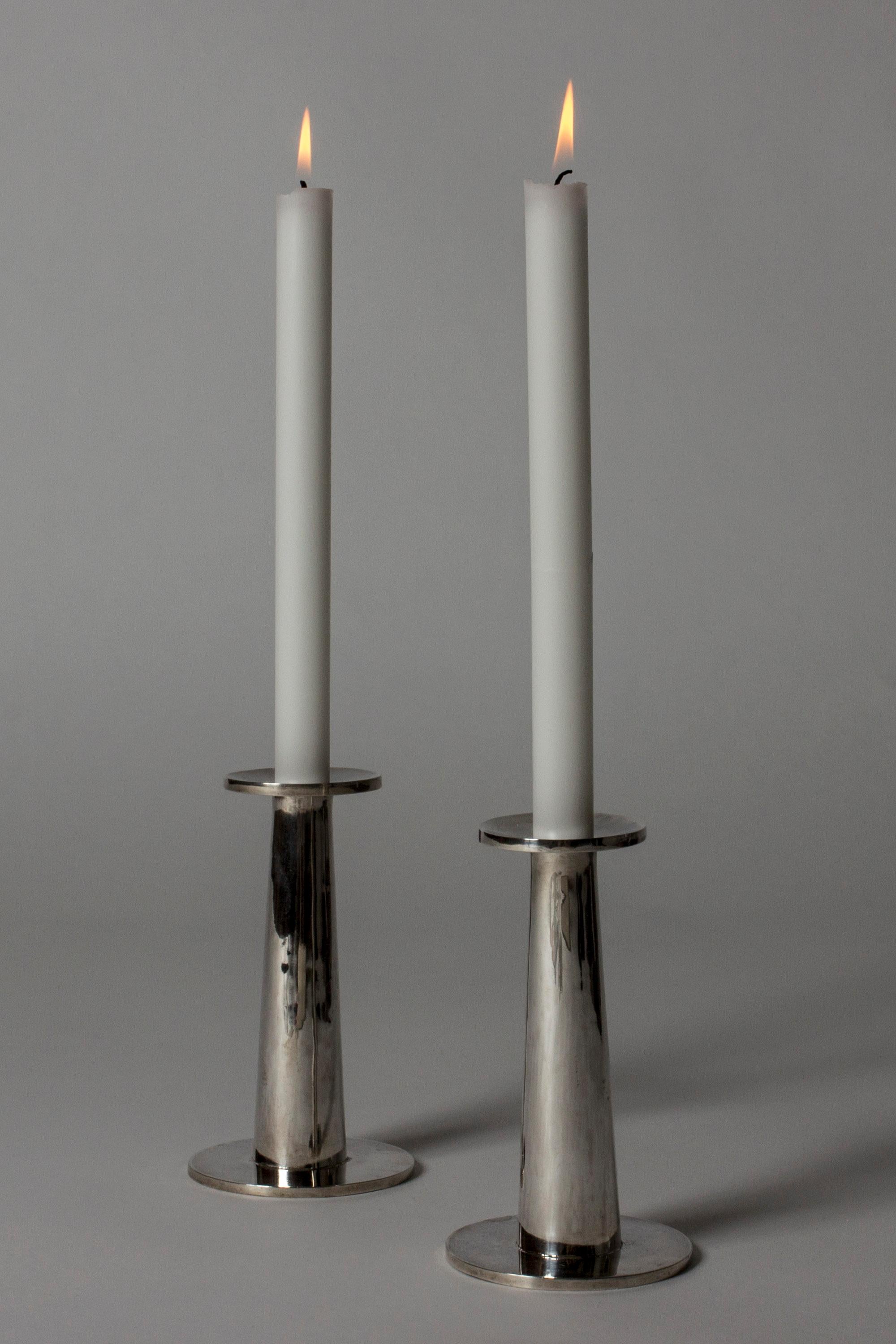 Late 20th Century Pair of Swedish Mid-Century Silver Candlesticks, Jarl Ölveborn, 1972 For Sale