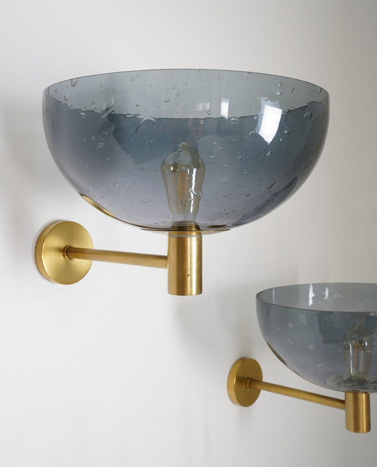 Blown Glass Pair of Swedish Midcentury Wall Lamps in Brass and Glass by Boréns