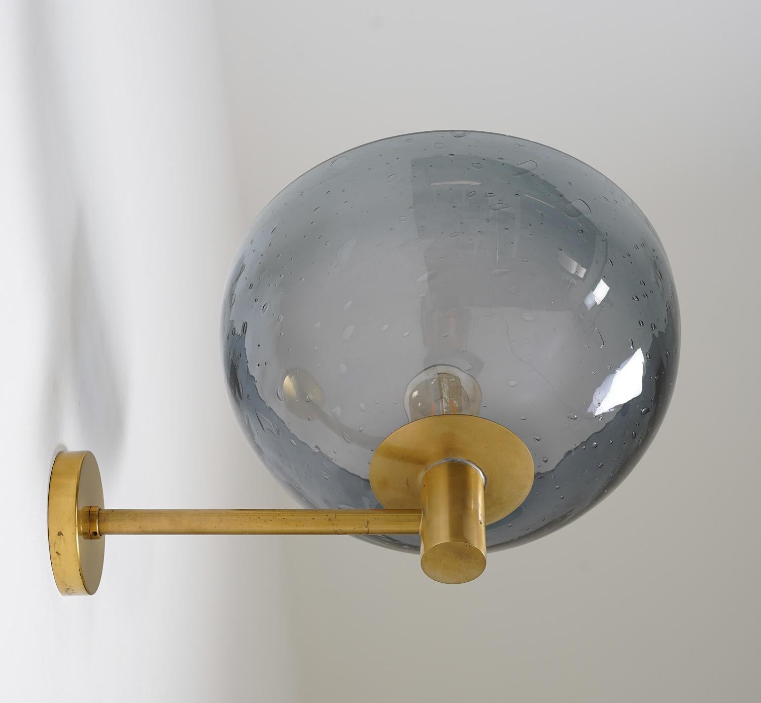Pair of Swedish Midcentury Wall Lamps in Brass and Glass by Boréns 1