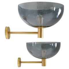 Pair of Swedish Midcentury Wall Lamps in Brass and Glass by Boréns