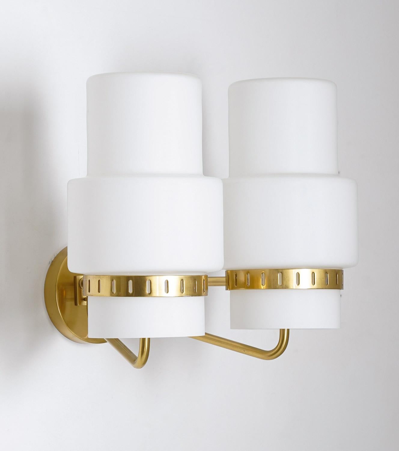 Mid-Century Modern Pair of Swedish Midcentury Wall Lamps in Brass and Glass