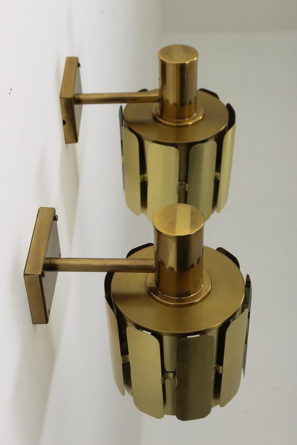 Scandinavian Modern Pair of Swedish Midcentury Wall Lamps in Brass by Tyringe Konsthantverk, 1960s