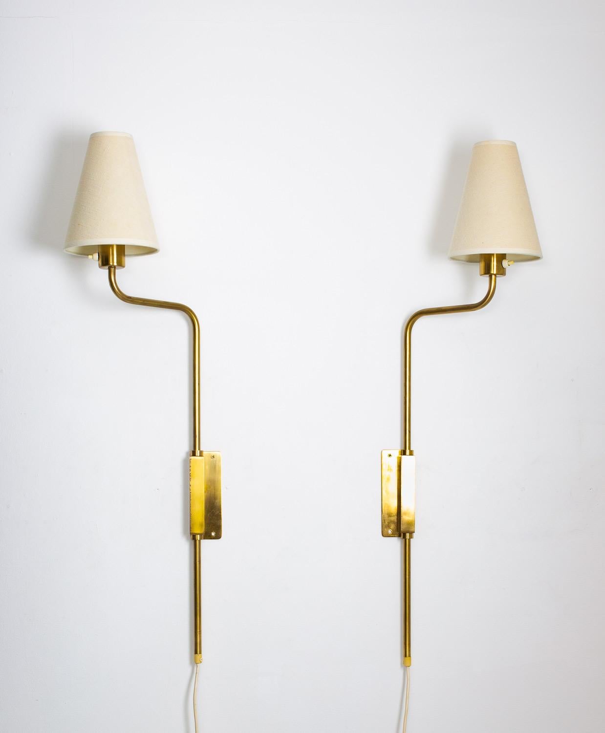 20th Century Pair of Swedish Midcentury Wall Lamps in Brass