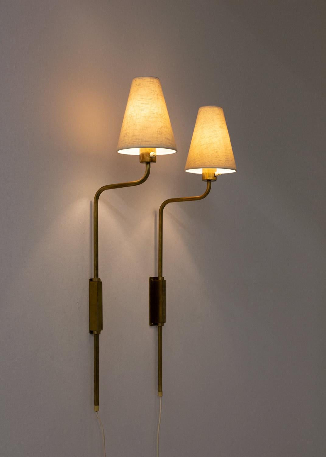 Pair of Swedish Midcentury Wall Lamps in Brass 3