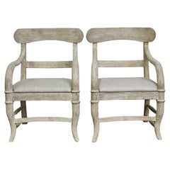 Pair of Swedish Midcentury Whitewash Upholstered Armchairs, Scandinavian Modern