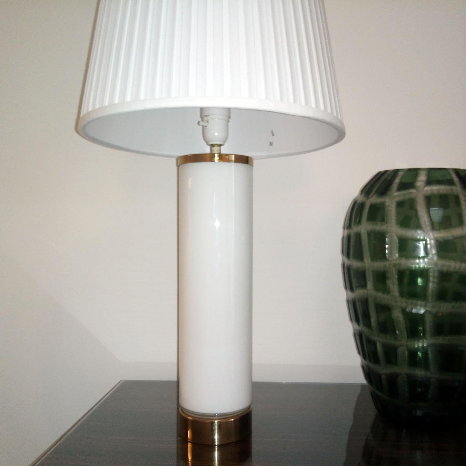 Brass Pair of Swedish Milky Glass Table Lamps, by Bergboms, circa 1960s
