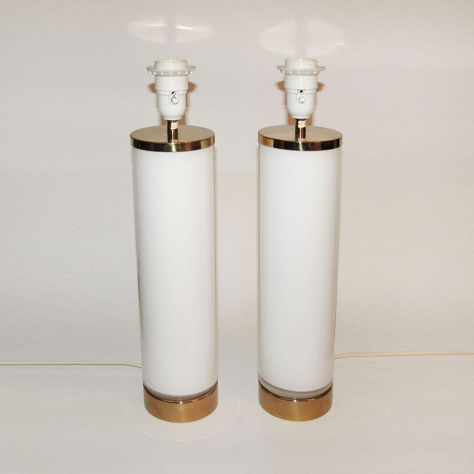 Pair of Swedish Milky Glass Table Lamps, by Bergboms, circa 1960s 1
