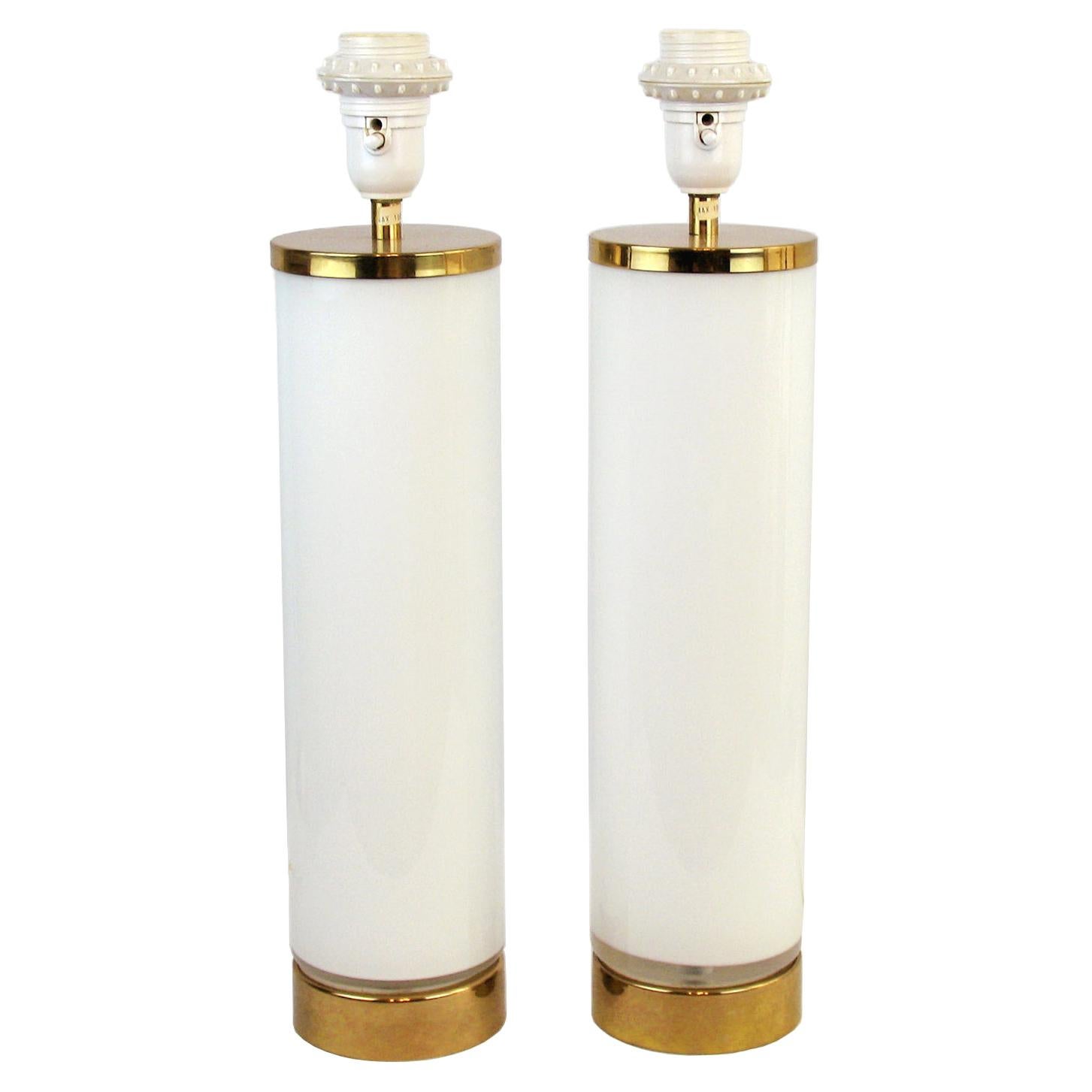 Pair of Swedish Milky Glass Table Lamps, by Bergboms, circa 1960s
