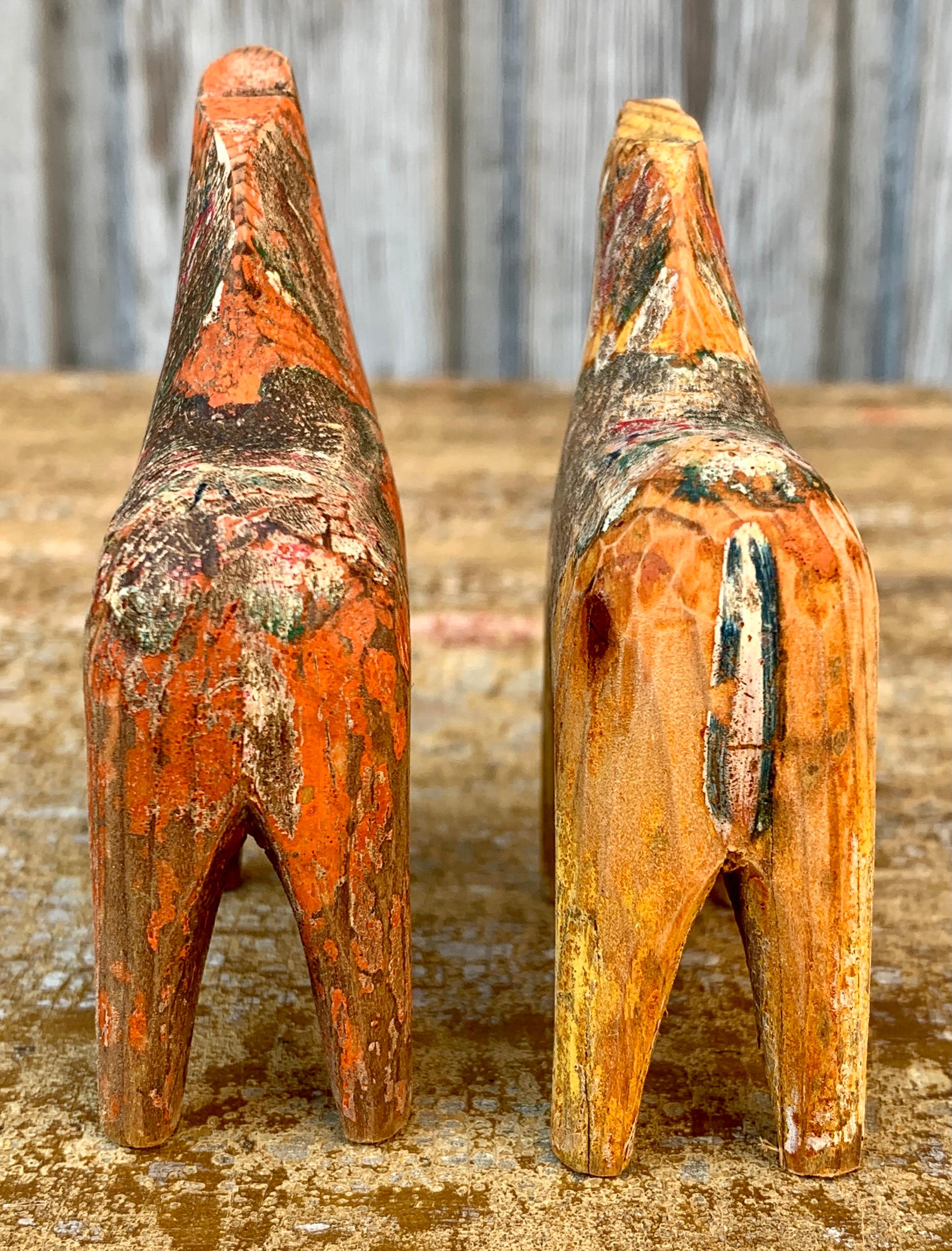 Pair of Swedish Miniature Folk Art Dala Horses, Early 19th Century 1