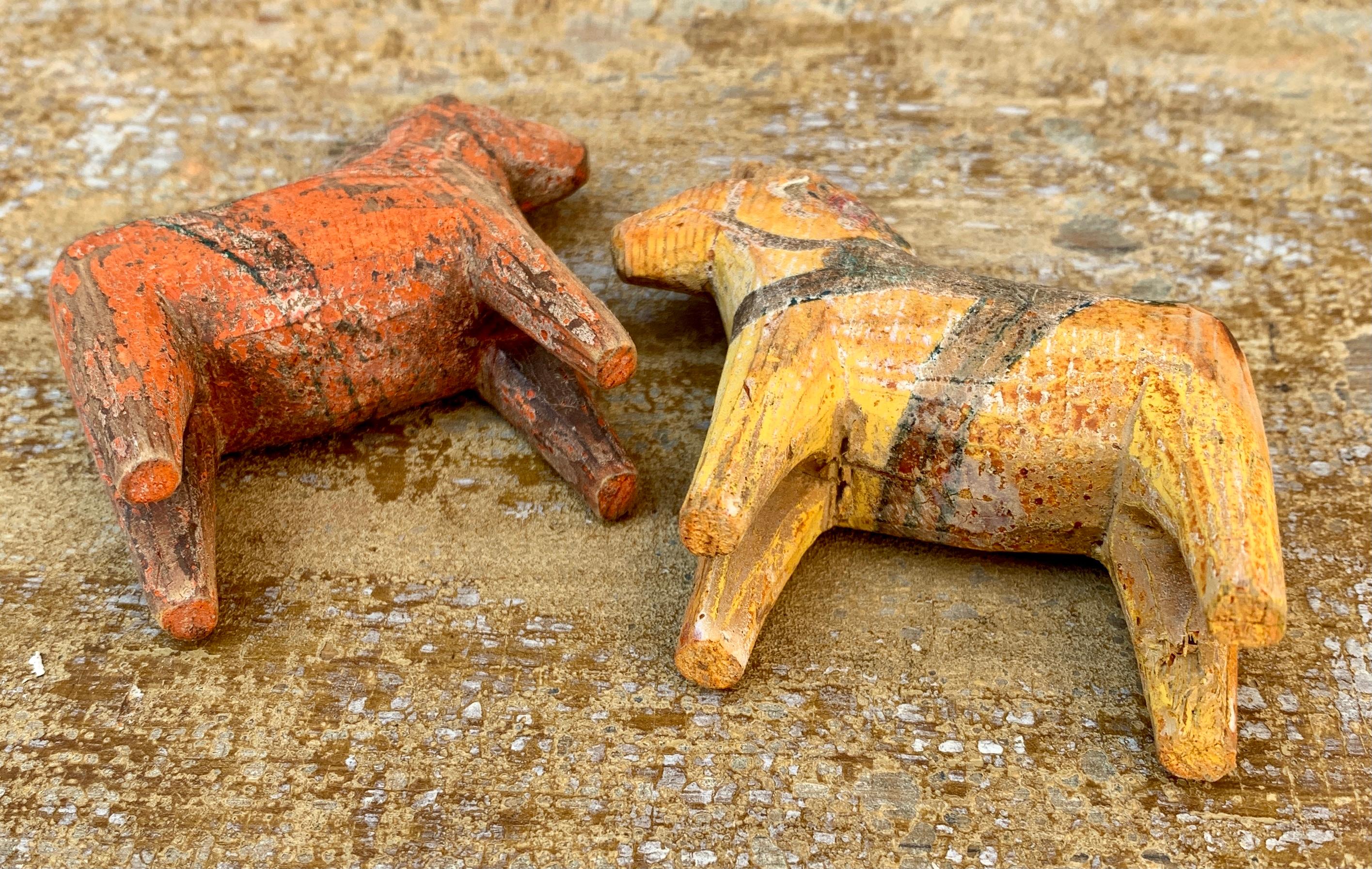 Pair of Swedish Miniature Folk Art Dala Horses, Early 19th Century 3