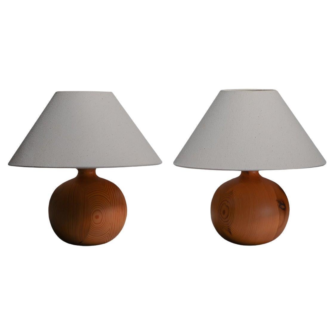 Pair of Swedish Minimalist Table Lamps in Pine, 1960s For Sale