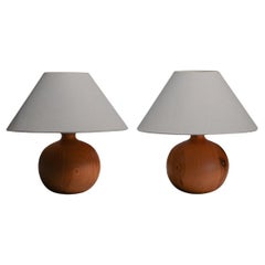 Pair of Swedish Minimalist Table Lamps in Pine, 1960s