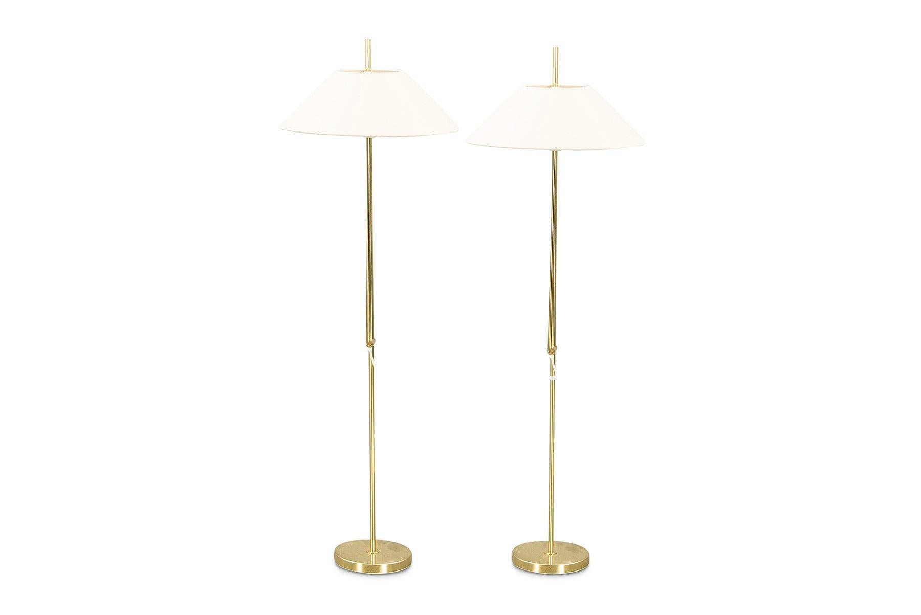 Mid-Century Modern Pair of Swedish Modern Adjustable Height Floor Lamps in Brass