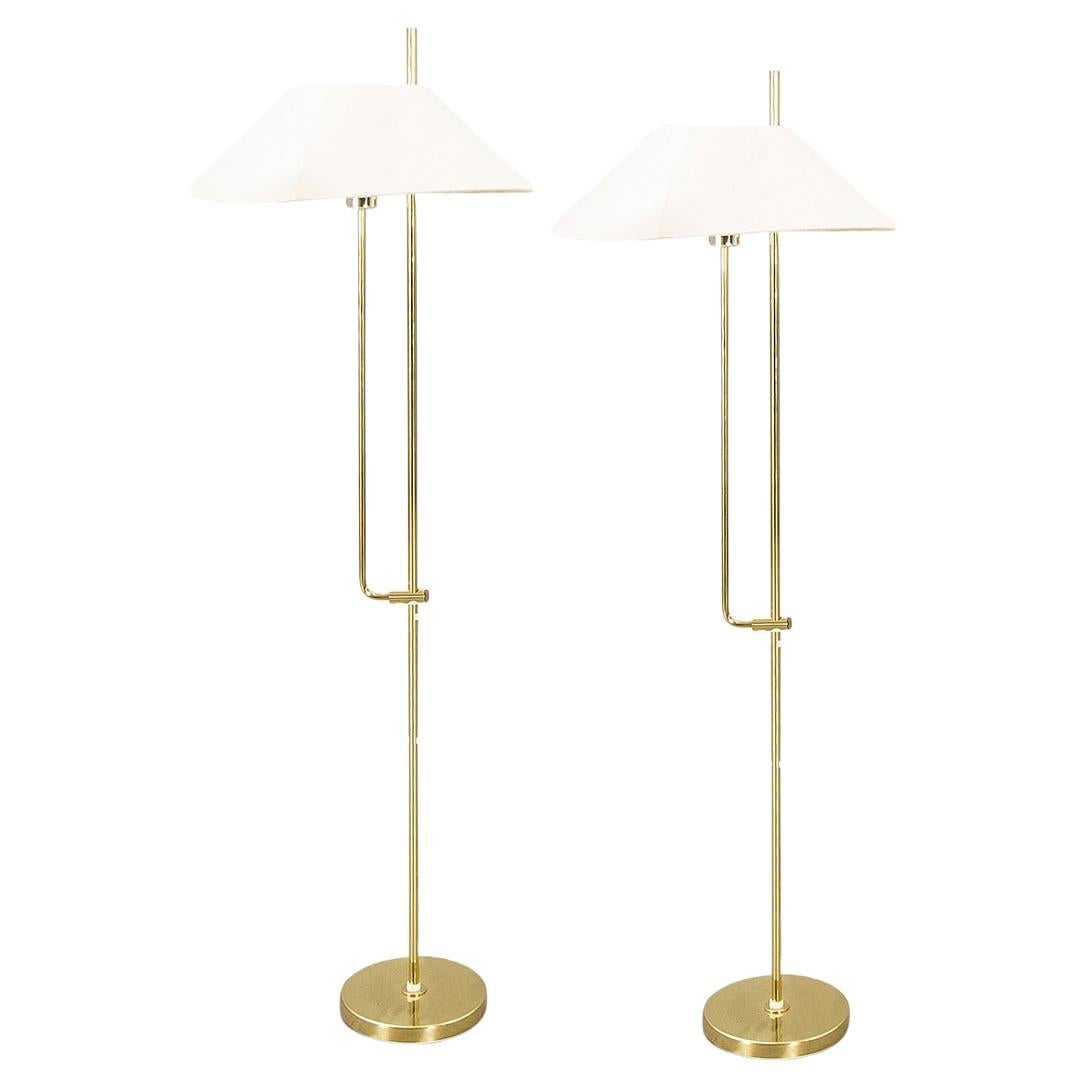 Pair of Swedish Modern Adjustable Height Floor Lamps in Brass