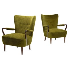 Coppia di poltrone moderne svedesi con tappezzeria verde, Svezia, 1940 ca.