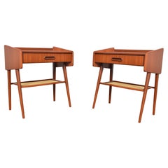 Pair of Swedish Modern Atomic Mid-Century Nightstands with Lower Rack