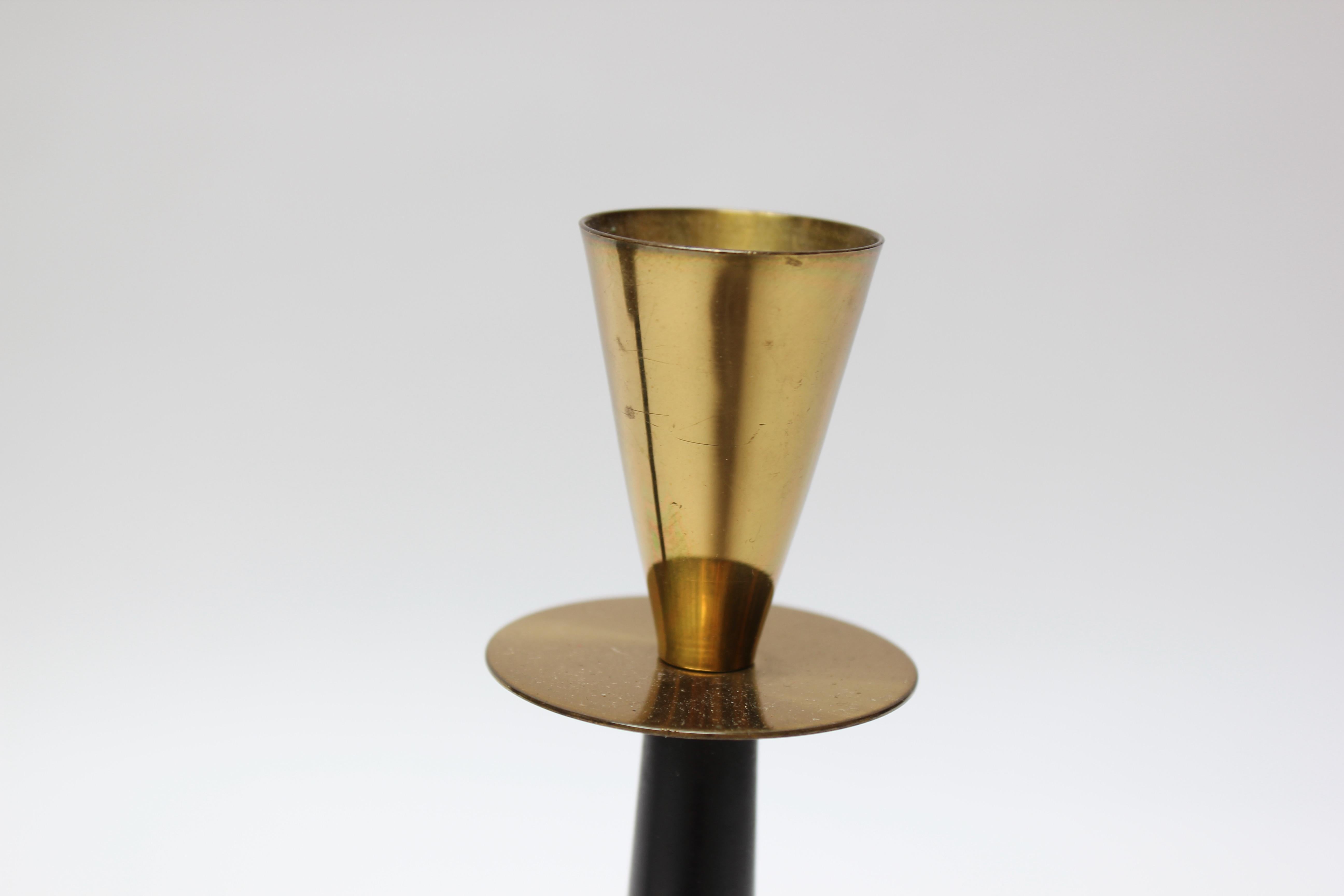 Pair of Swedish Modern Brass and Bakelite Candlesticks by Nils Johan In Good Condition In Brooklyn, NY