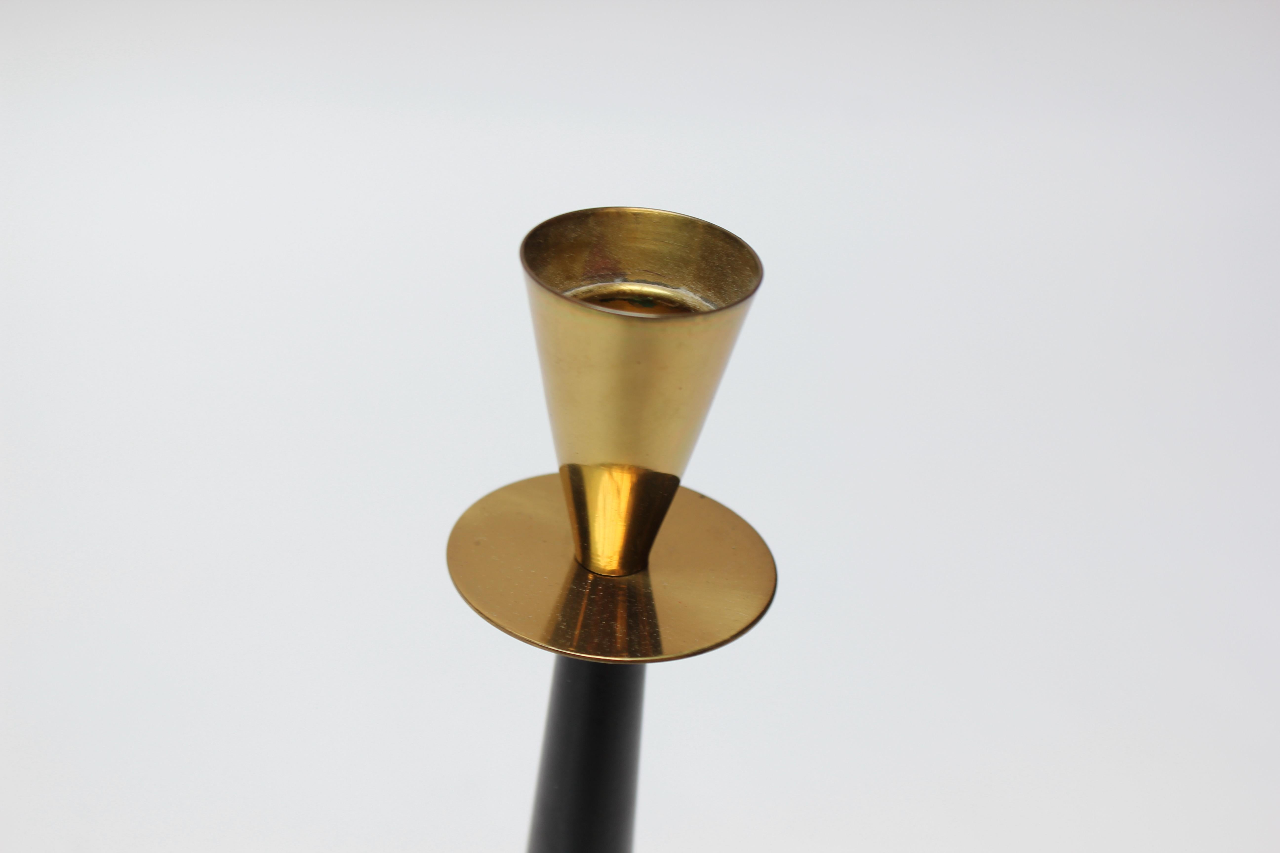 Mid-20th Century Pair of Swedish Modern Brass and Bakelite Candlesticks by Nils Johan