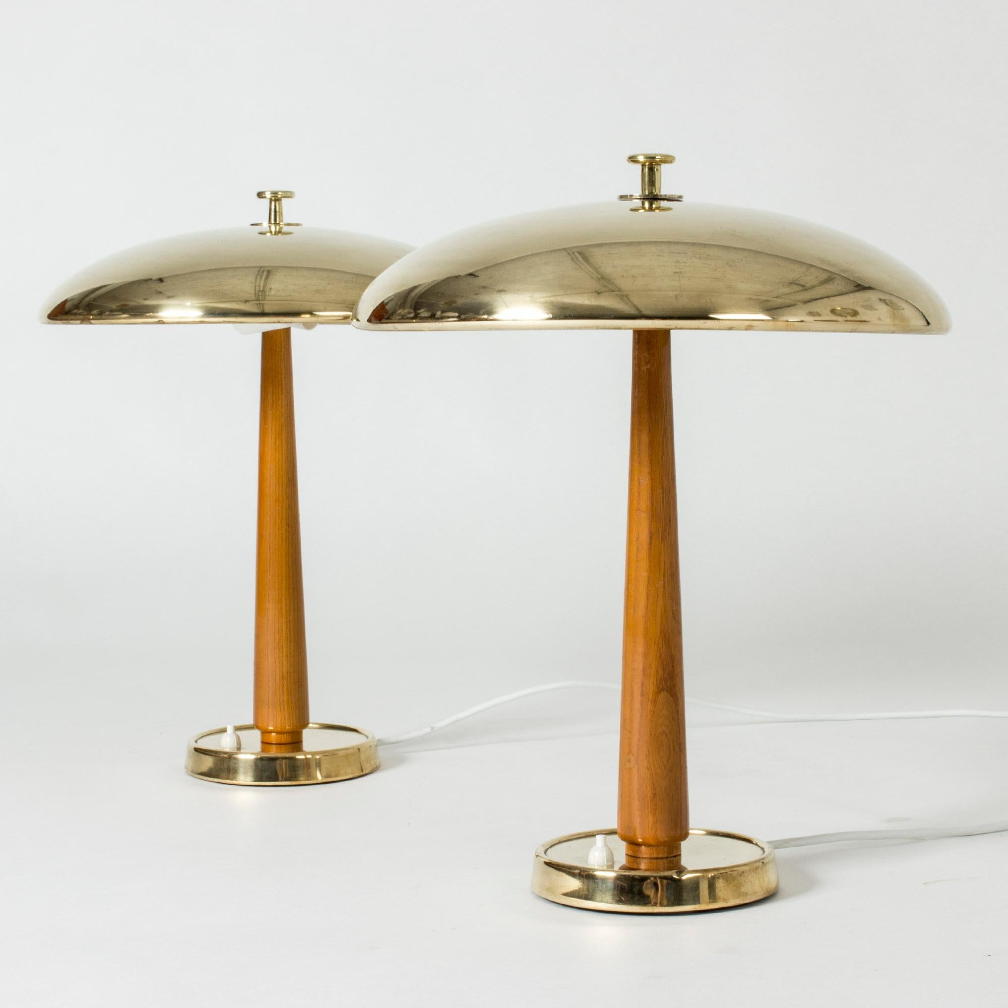 Scandinavian Modern Pair of Swedish Modern Brass and Wood Table Lamps from Nordiska Kompaniet